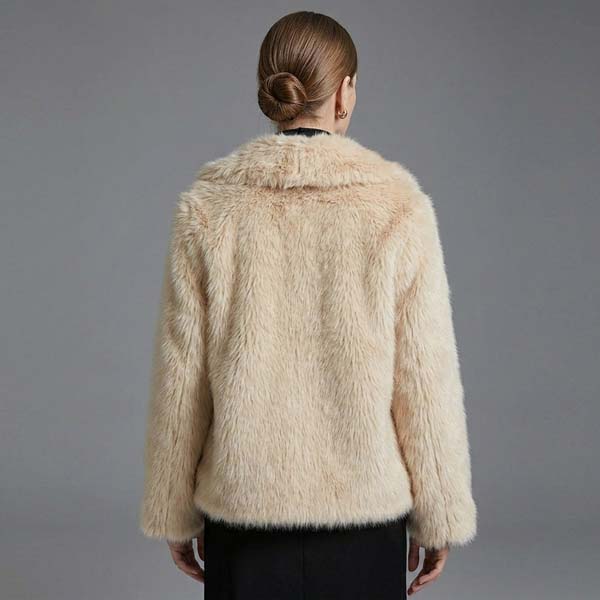 Women's Beige Faux Fur Coat with Plush Winter Comfort