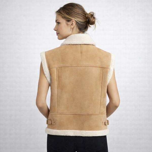 Women's Beige Faux Shearling Vest with Teddy Fleece Comfort