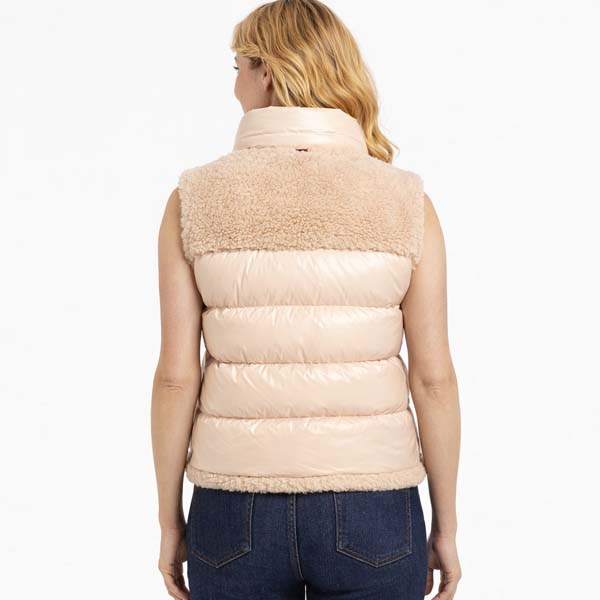 Women's Beige Quilted Teddy Shearling Vest with Cozy Layering Comfort
