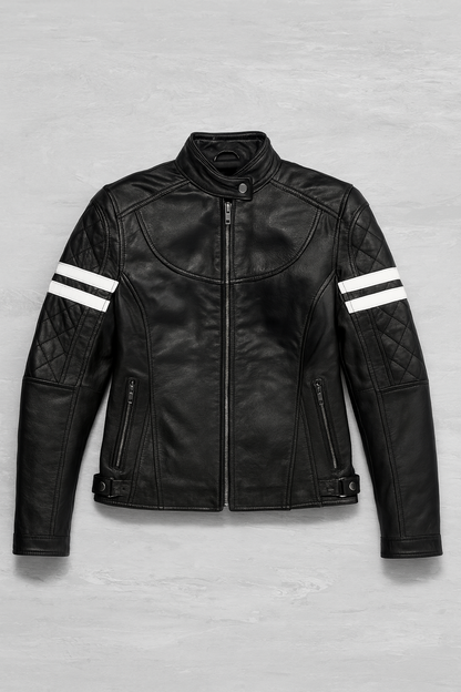 Women’s Black Biker Leather Jacket – Handmade Slim Fit Premium Leather Outerwear