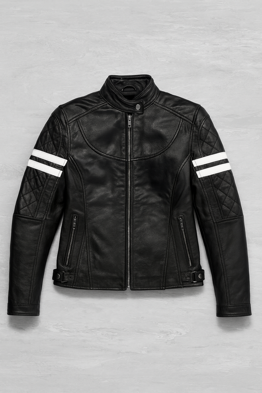 Women’s Black Biker Leather Jacket – Handmade Slim Fit Premium Leather Outerwear