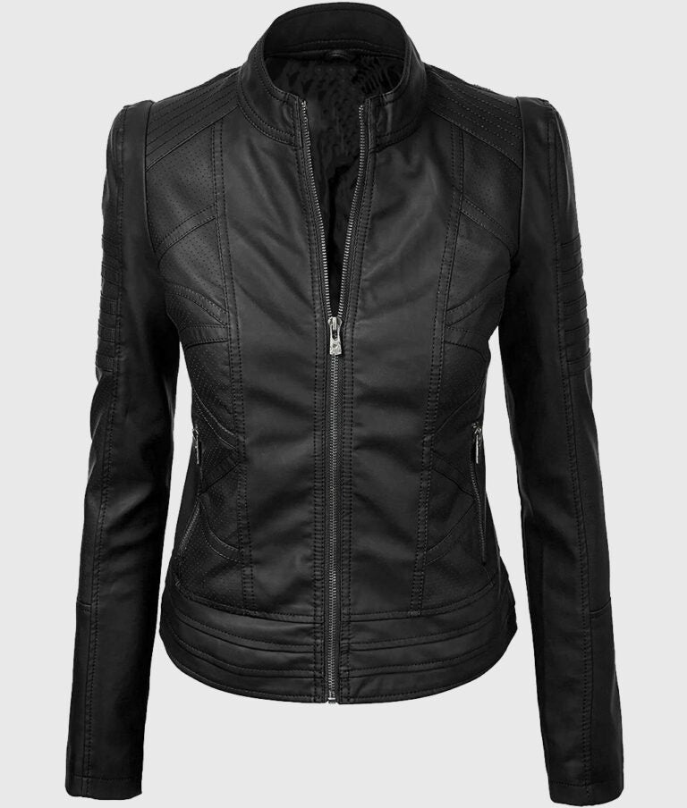 Women’s Black Classic Leather Biker Jacket