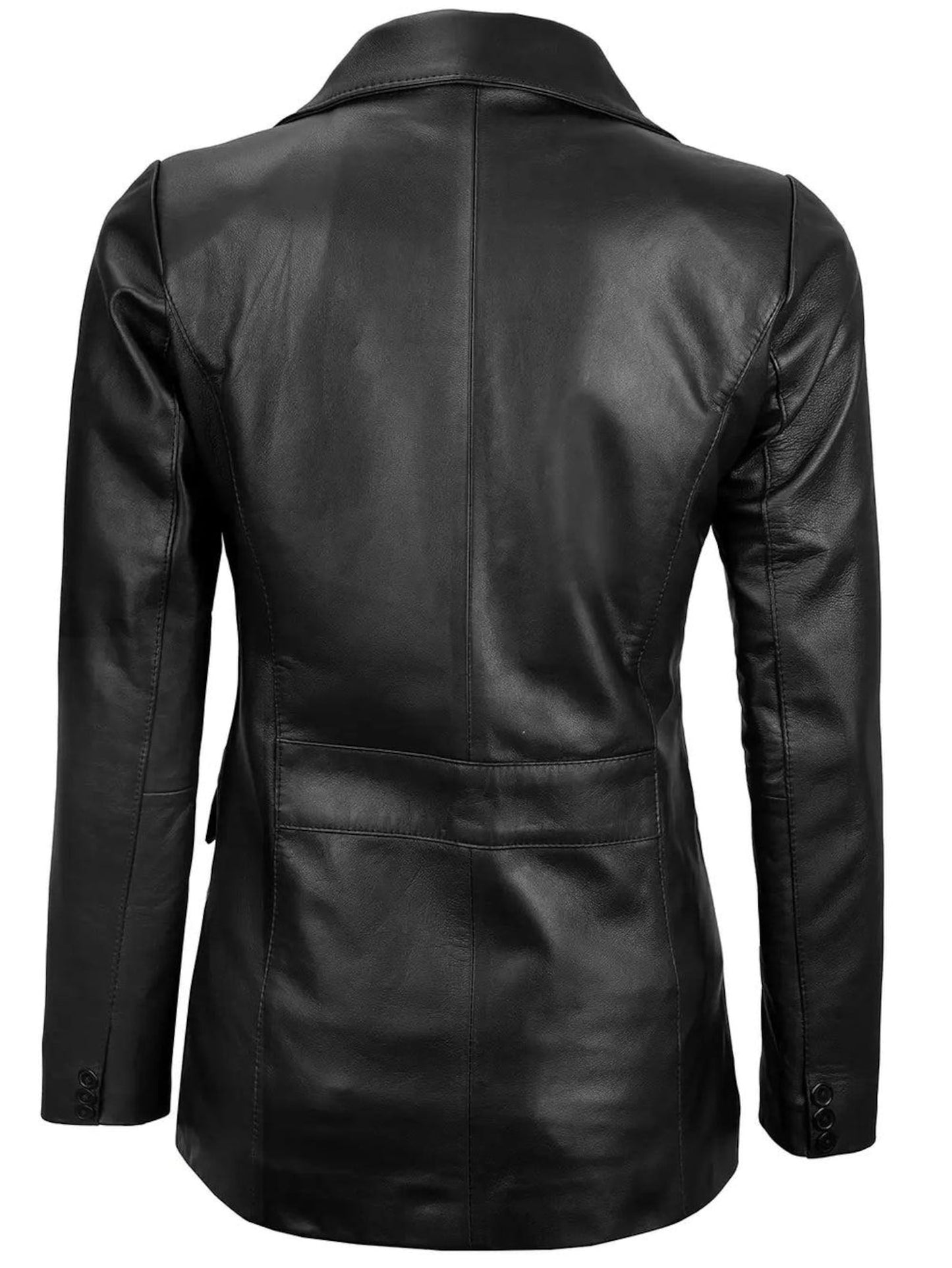 Women’s Black Leather Blazer – Premium 2-Button Tailored Genuine Leather Coat