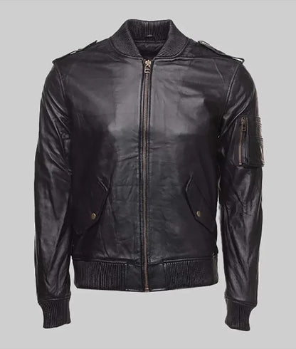 Women’s Black MA-1 Bomber Leather Jacket