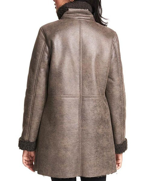 Women’s Brown Aviator Shearling Leather Coat