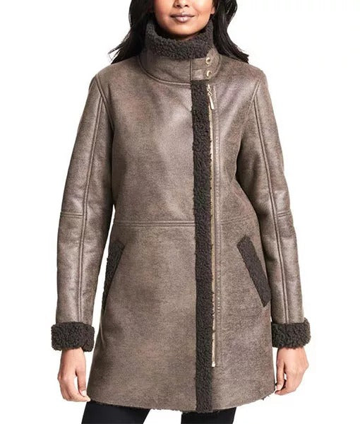 Women’s Brown Aviator Shearling Leather Coat