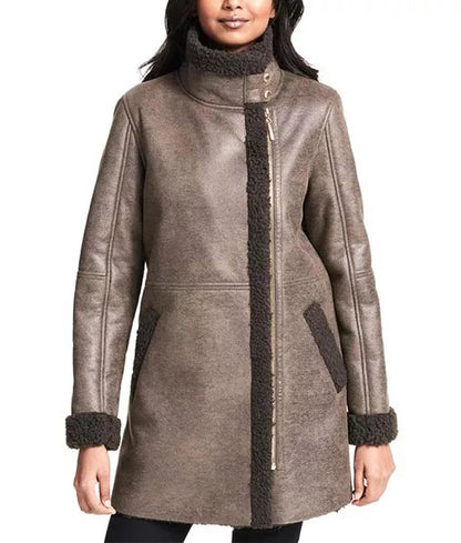 Women’s Brown Aviator Shearling Leather Coat