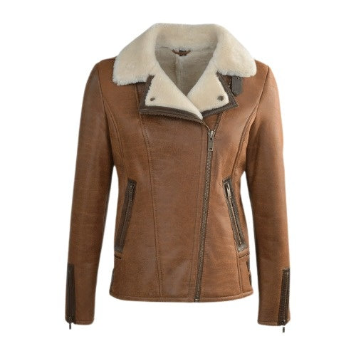 Women’s Brown B-3 Sheepskin Shearling Jacket – Classic Winter Outerwear
