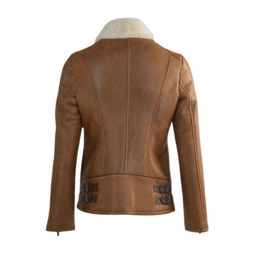 Women’s Brown B-3 Sheepskin Shearling Jacket – Classic Winter Outerwear