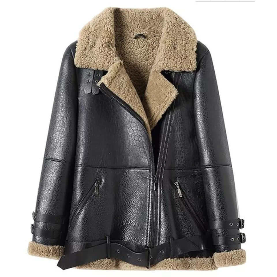 Women’s Brown Shearling Aviator Leather Jacket