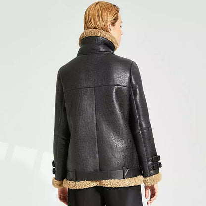Women’s Brown Shearling Aviator Leather Jacket