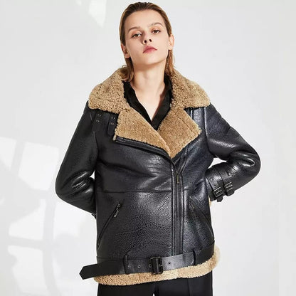 Women’s Brown Shearling Aviator Leather Jacket