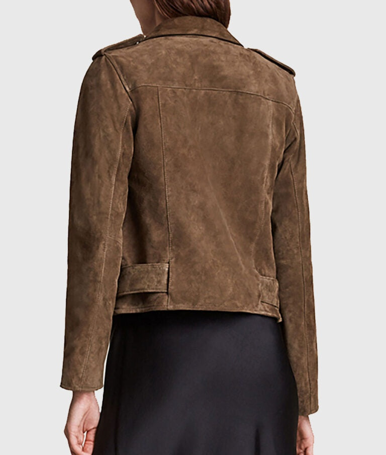 Women’s Brown Suede Biker Leather Jacket