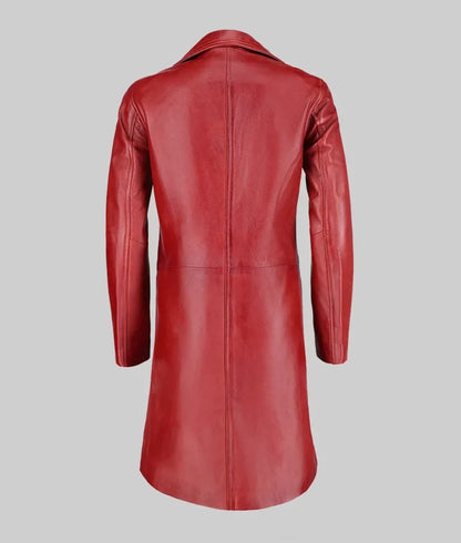 Women’s Minimalist Long Red Genuine Leather Trench Coat