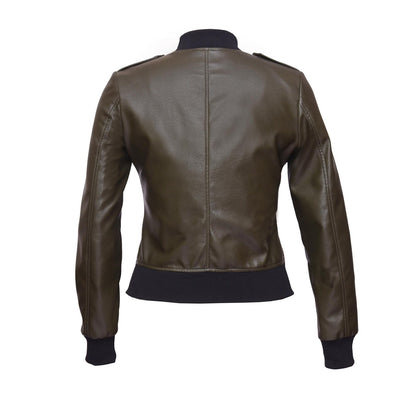 Women’s Olive Lambskin Leather Bomber Jacket – Handmade Biker Style Outerwear