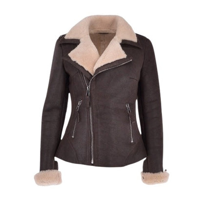 Women’s Trendy Aviator Shearling Bomber Jacket – Modern B3 Style with Cozy Edge