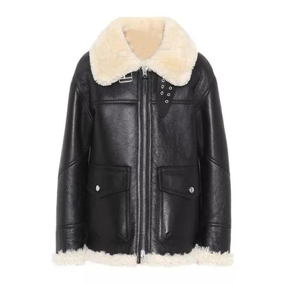 Women’s Trendy Black Aviator Shearling Jacket – Modern B3 Flight Style Outerwear