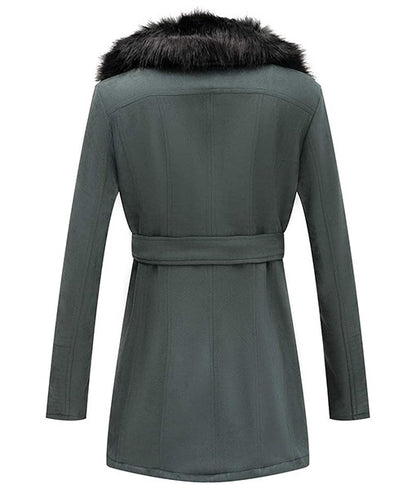 Women’s Green Suede Coat with Faux Fur Trim