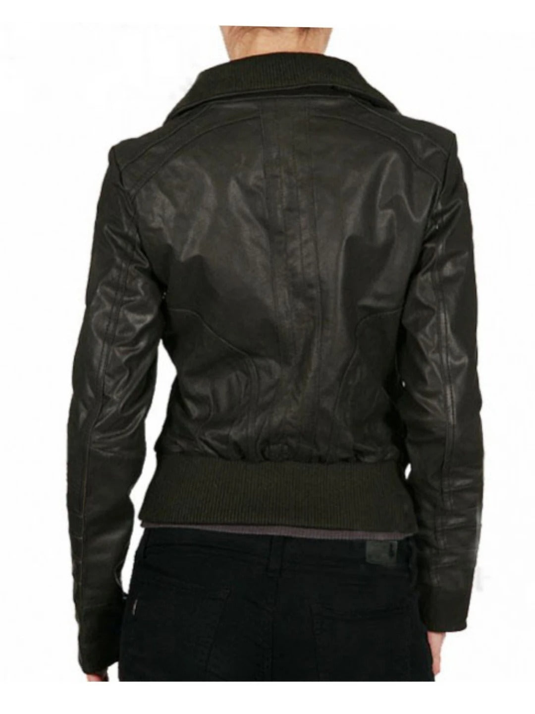 Women’s Trendy Black Genuine Leather Bomber Jacket