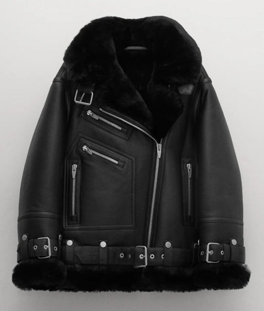 Women’s Brown Shearling Aviator Leather Jacket