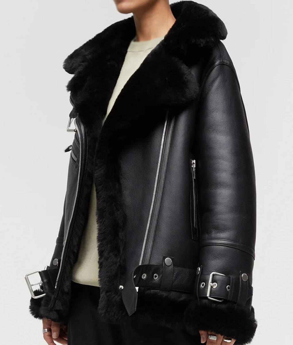 Women’s Brown Shearling Aviator Leather Jacket