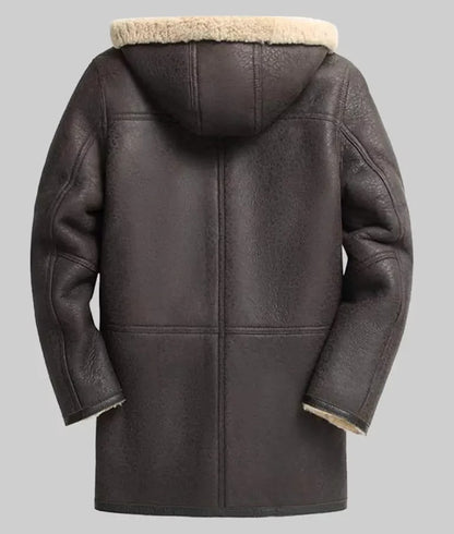 Zack Men’s Brown Hooded Shearling Bomber Leather Winter Coat