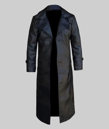 Zen Men’s Black Modern Leather Trench Coat