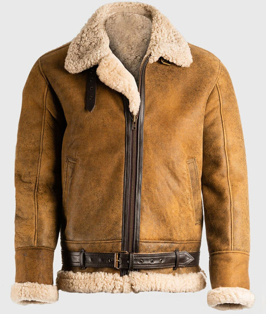 Brad Men’s Brown Shearling B-3 Bomber Leather Jacket