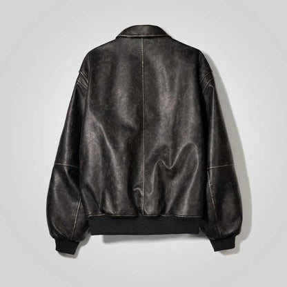 A2 Black Distressed Leather Bomber Jacket