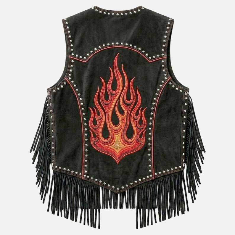 Affordable black suede biker vest buy online from Glory Store US sleeveless motorcycle style