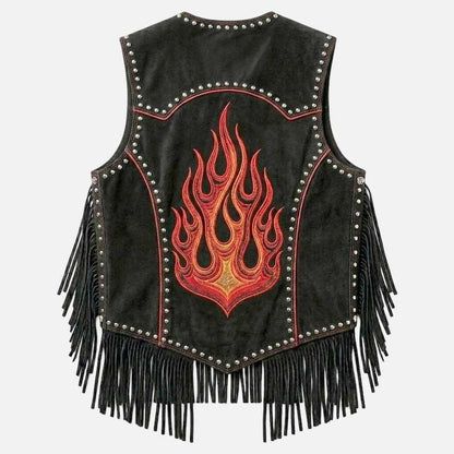 Affordable black suede biker vest buy online from Glory Store US sleeveless motorcycle style