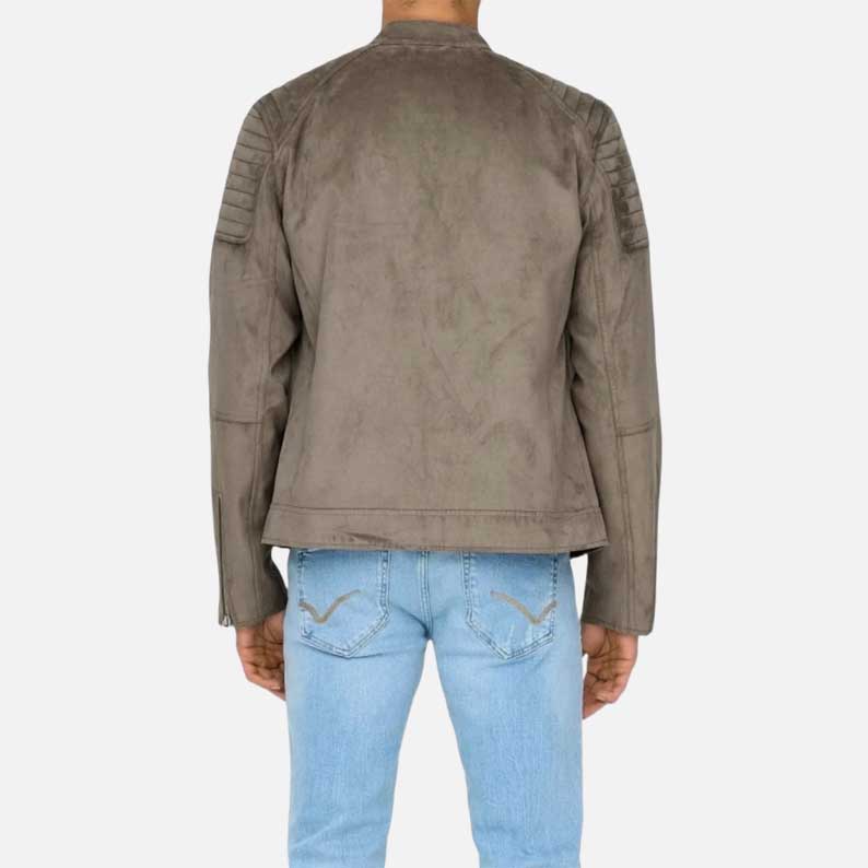 Affordable men grey suede leather jacket with satin lining