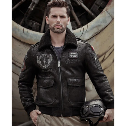 Men’s Black RAF B3 Bomber Shearling Leather Aviator Jacket