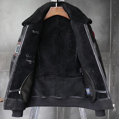 Men’s Black RAF B3 Bomber Shearling Leather Aviator Jacket
