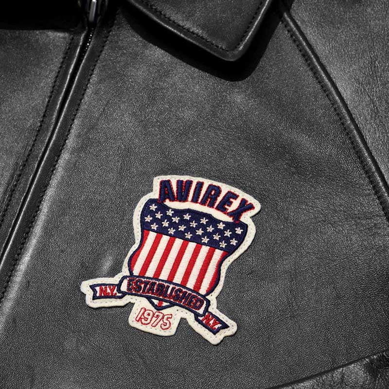 Avirex Varsity Black Leather Jacket with USA Patch - Classic Bomber Style