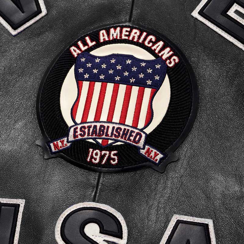 Avirex Varsity Black Leather Jacket with USA Patch - Classic Bomber Style