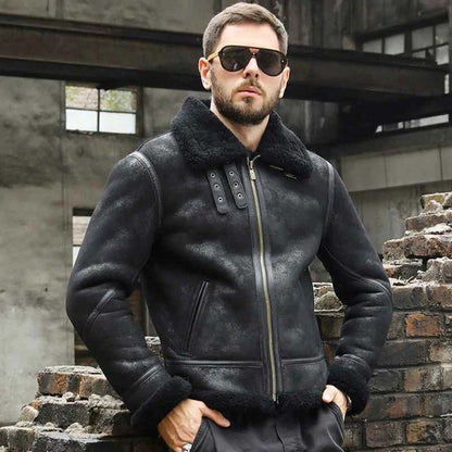 Men’s B3 Bomber Shearling Sheepskin Leather Aviator Jacket