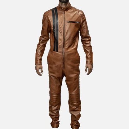 Best brown biker leather jumpsuit for sale by Glory Store US made from real lambskin leather