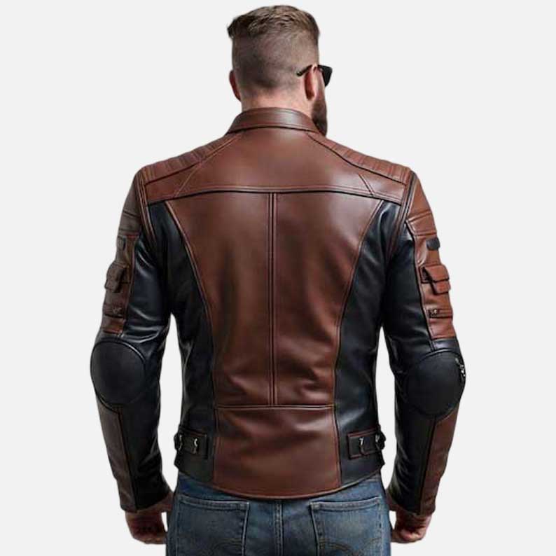 Best premium brown and black biker jacket with reinforced elbow panels from Glory Store US