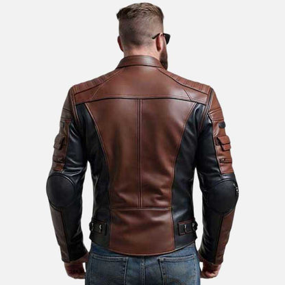 Best premium brown and black biker jacket with reinforced elbow panels from Glory Store US