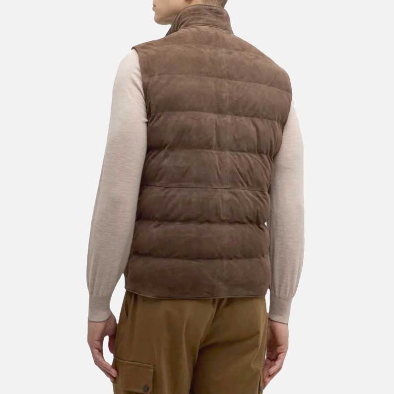 Best stylish brown suede leather vest for men with button front design