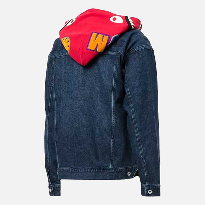 Best hooded red blue jean jacket with soft inner lining and front pockets