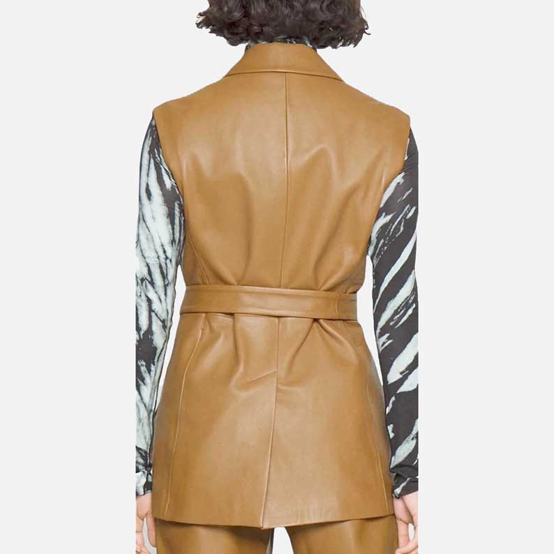 Best long brown leather vest for sale at Glory Store US