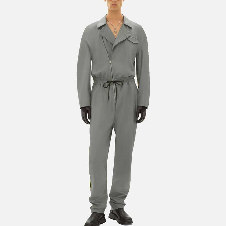 Best men driver collar genuine leather jumpsuit for sale by Glory Store US with asymmetrical zip design