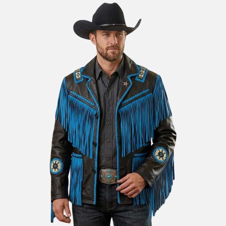 Best men western fringe suede leather cowboy jacket with vintage ranch style design by Glory Store US