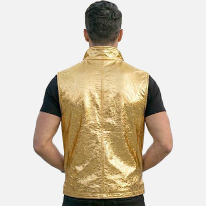 Best metallic gold leather vest for sale modern sleeveless jacket