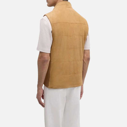Best premium tan suede leather vest for men available to buy at Glory Store US