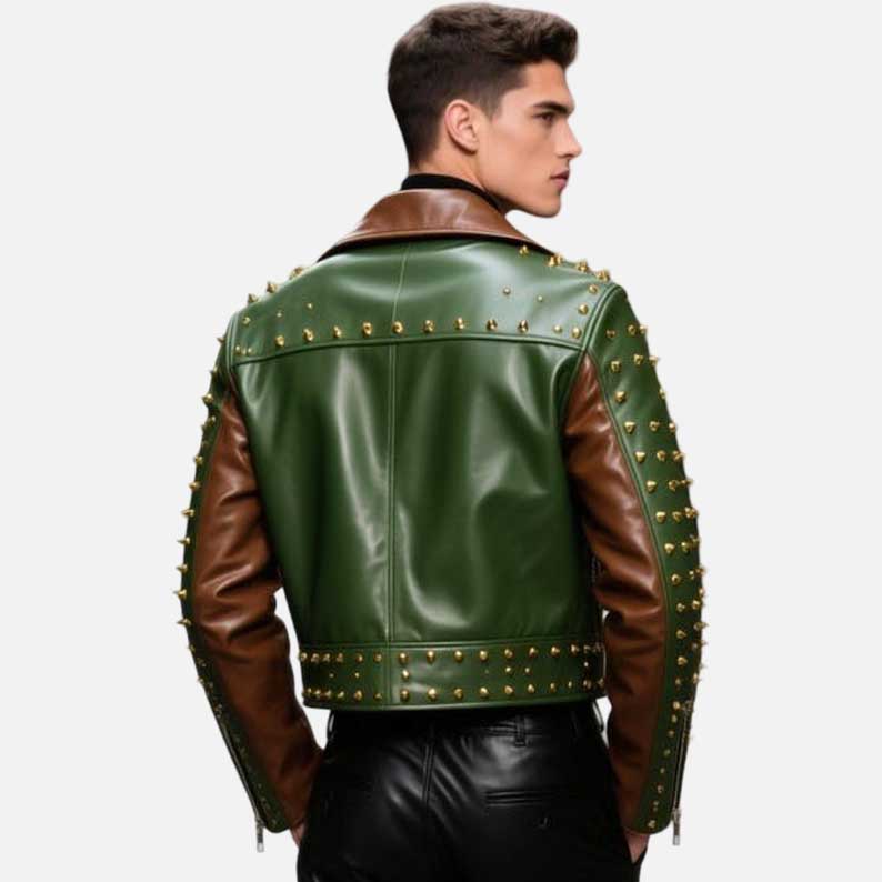 Best premium punk moto leather jacket with asymmetric design and gold hardware by Glory Store US