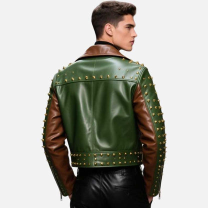 Best premium punk moto leather jacket with asymmetric design and gold hardware by Glory Store US