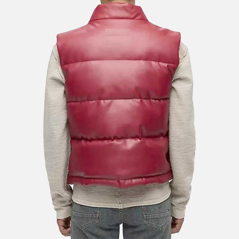 Best stylish quilted maroon leather puffer vest for men